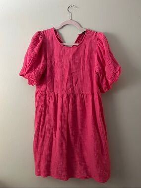 Women's Fuchsia Puff-Sleeve Midi Dress
